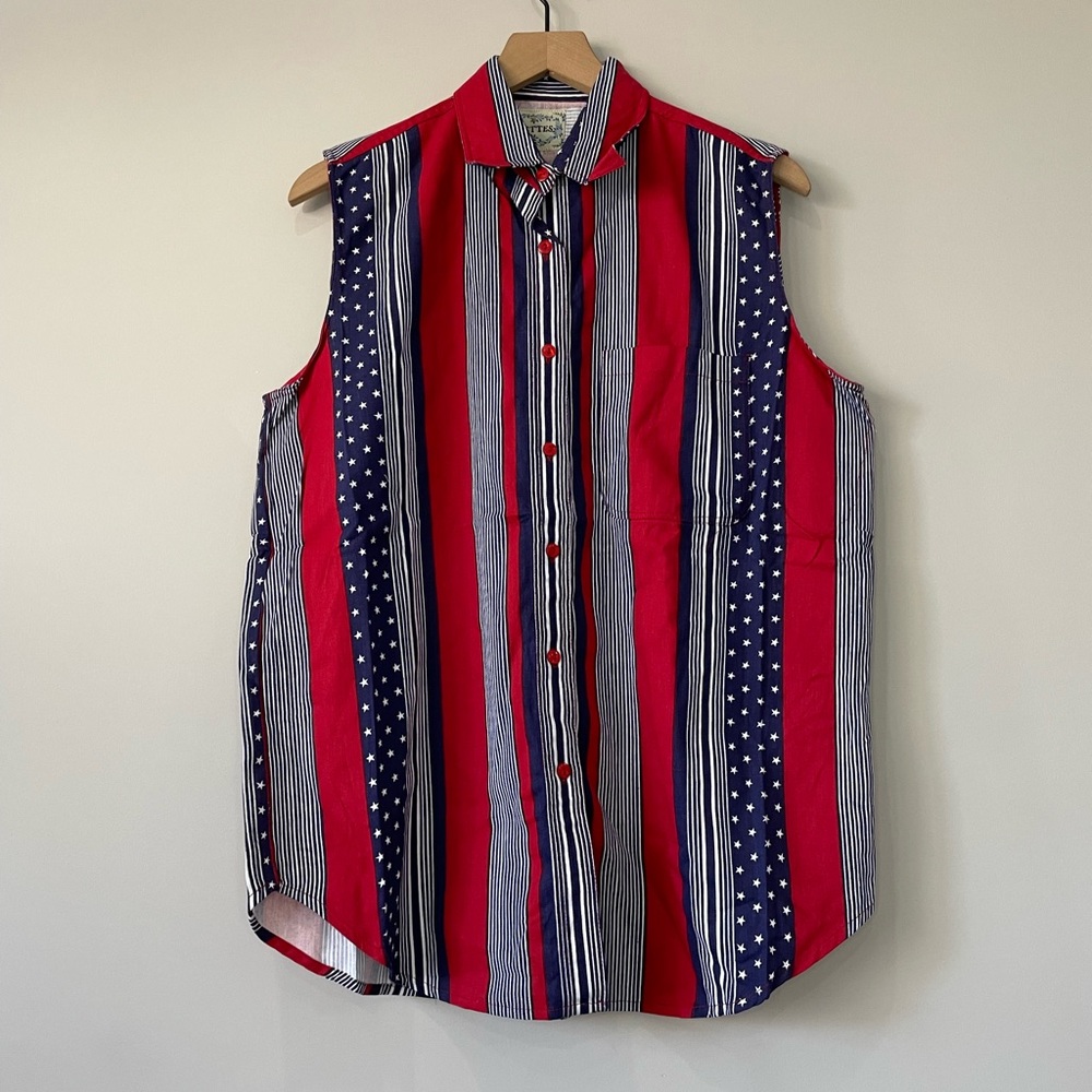 Rosettes American Flag sleeveless oversized button dow shirt medium